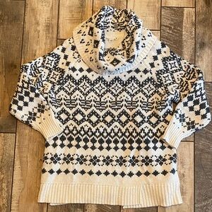 Ruff Hewn Black and Cream Wool Cowl Neck Sweater Wool/Acrylic